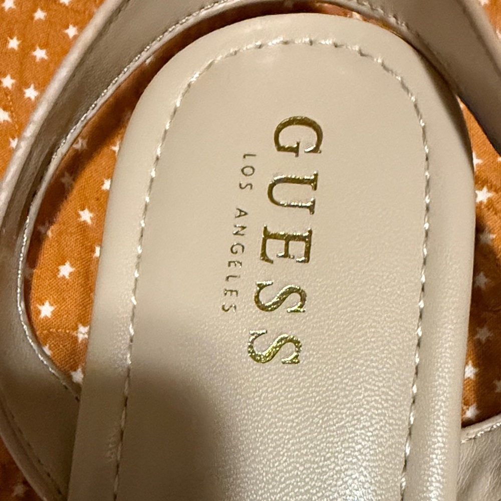 Guess Beige/Tan Logo Strap Ankle Strap Sandals - Picture 2 of 7